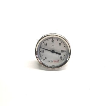 Thermometer Kl. 2   0-120°C  Geh. 63mm Schaft 40mm 1/2 m. Feststellschraube und Firmenlogo mobiheat